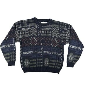 VTG Bugle Boy Company Sweater Mens Large Multicolor Geometric‎ Knit Pullover